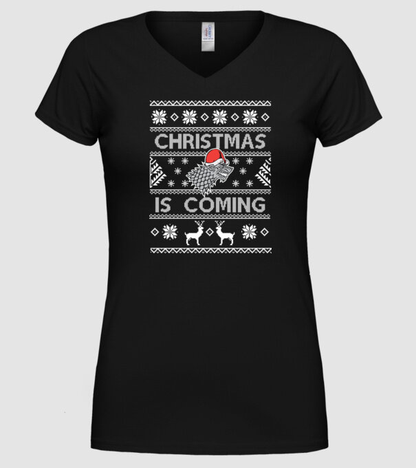 Christmas is Coming ugly sweater Game of Thrones model negru pe tricou