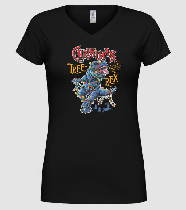 Christmas tree rex model negru pe tricou