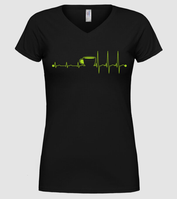 Coffee heartbeat model negru pe tricou
