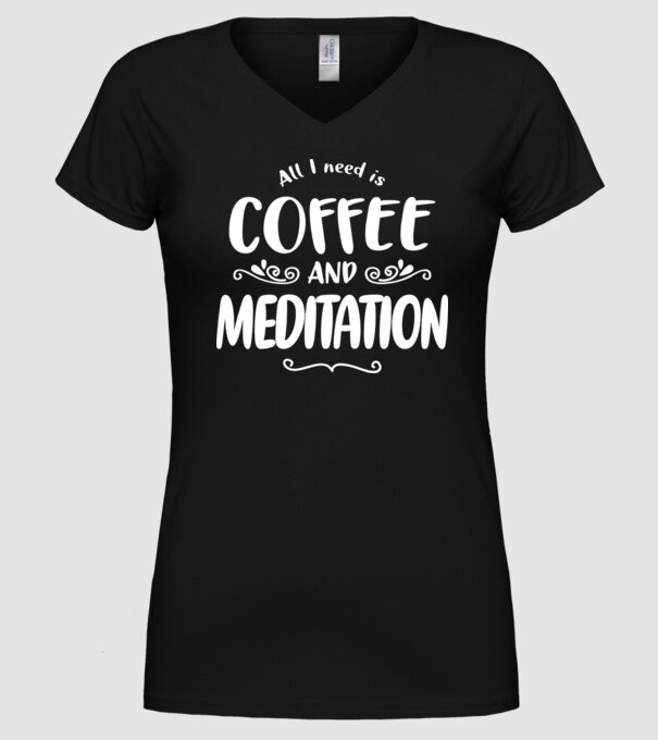 coffee meditation model negru pe tricou
