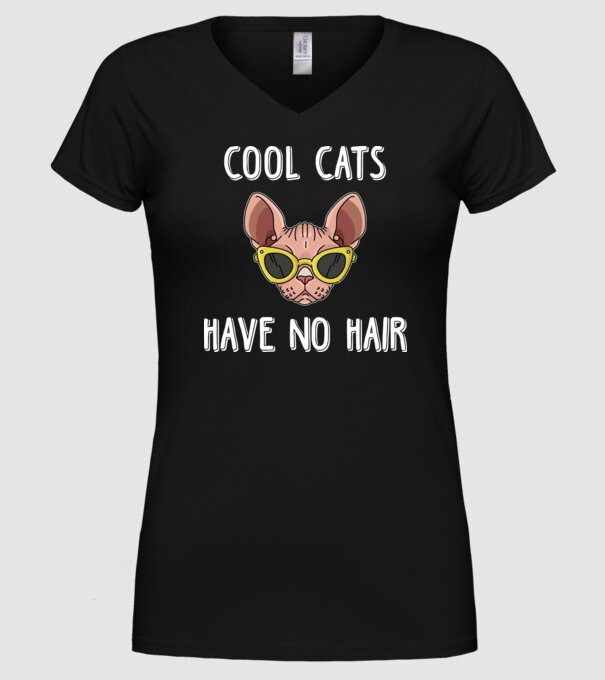 cool cats have no hair model negru pe tricou