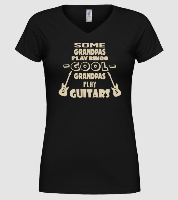 Cool grandpas play guitar model negru pe tricou