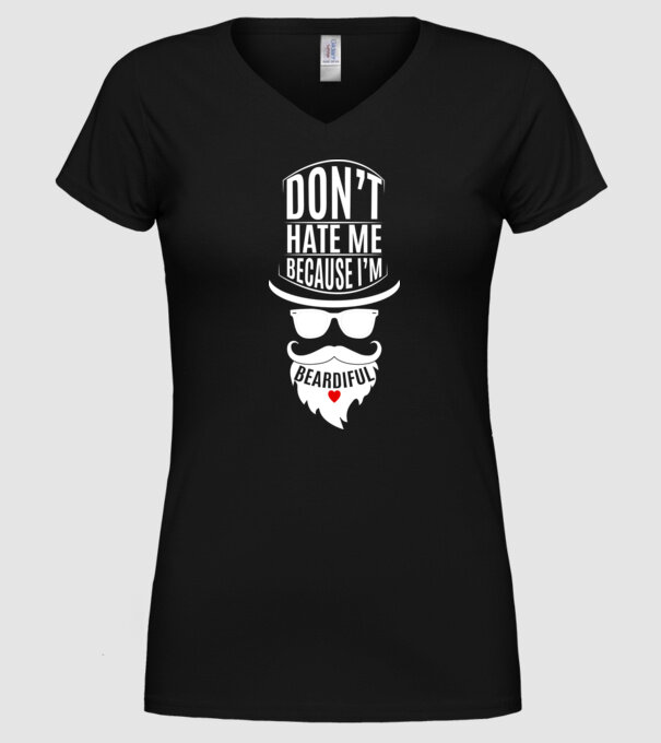 'Don''t hate me because I''m beardiful' model negru pe tricou