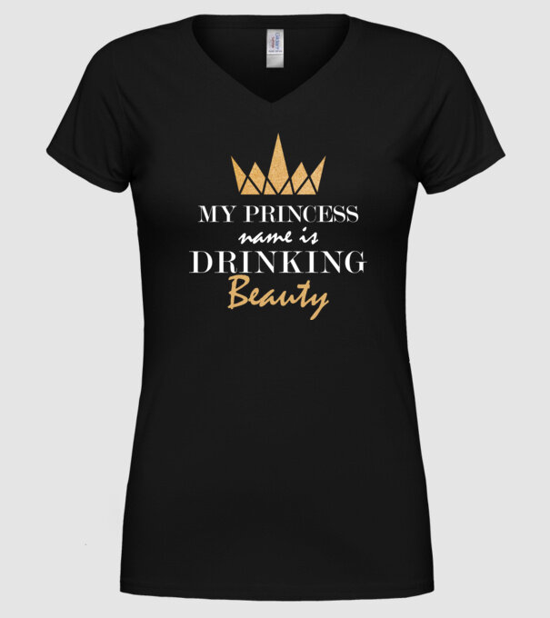 drinking beauty gold model negru pe tricou