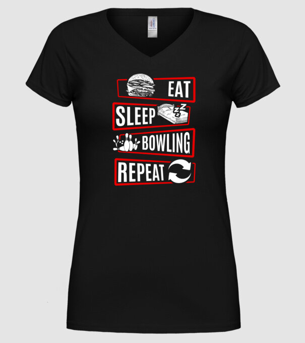 Eat sleep bowling repeat model negru pe tricou