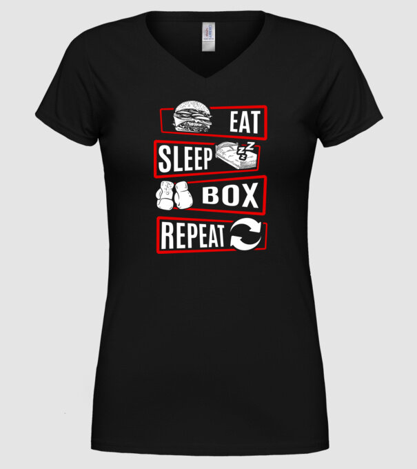 Eat sleep box repeat model negru pe tricou