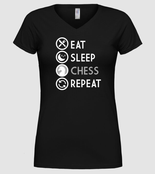 eat sleep chess model negru pe tricou