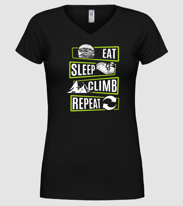 Eat sleep climb repeat model negru pe tricou