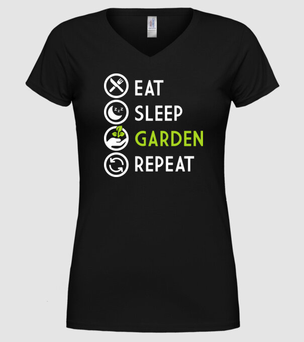 Eat sleep garden repeat model negru pe tricou