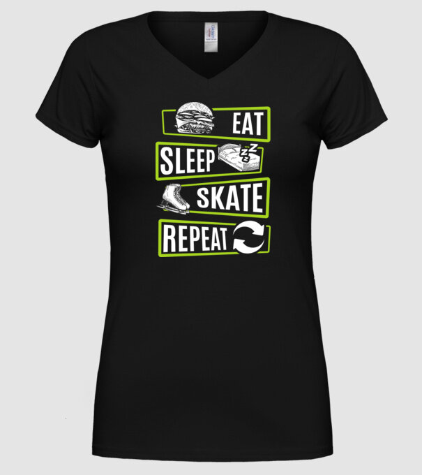 Eat sleep repeat patinaj V2 model negru pe tricou