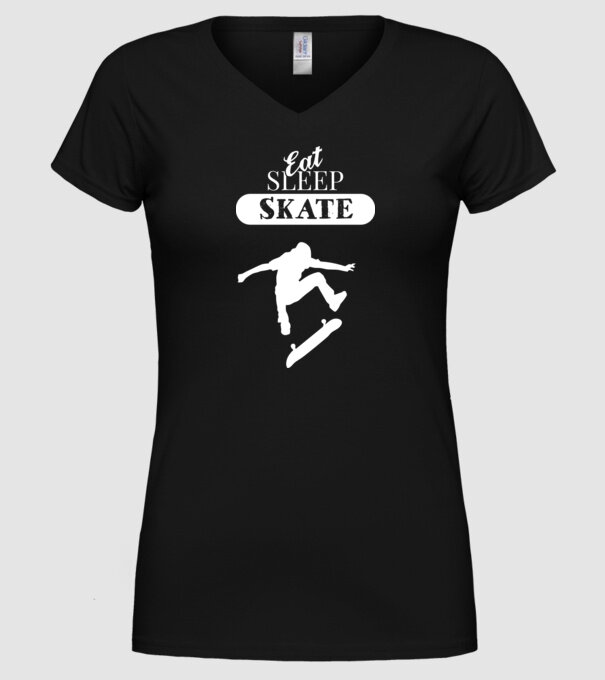 Eat sleep skate man model negru pe tricou