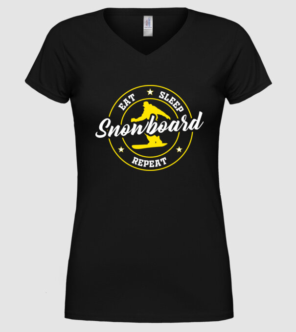 eat sleep snowboard model negru pe tricou