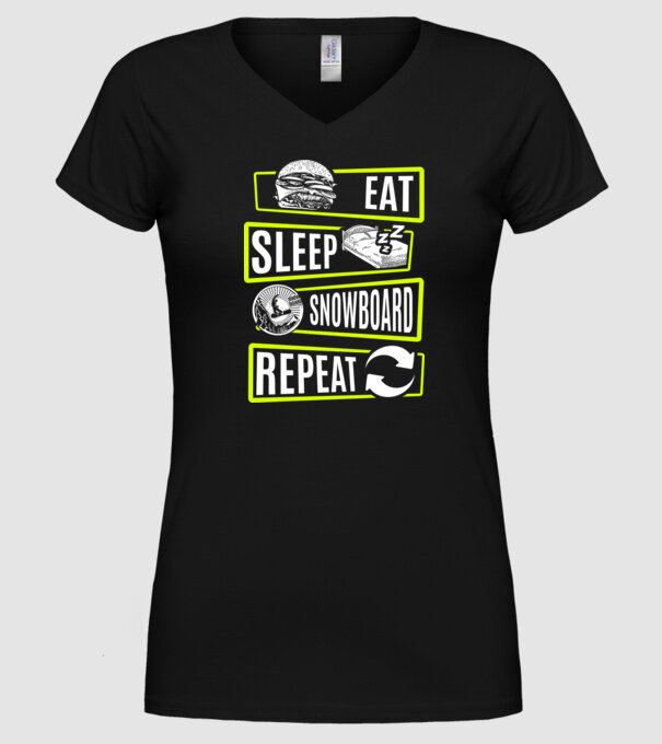 Eat sleep SNOWBOARD repeat V2 model negru pe tricou