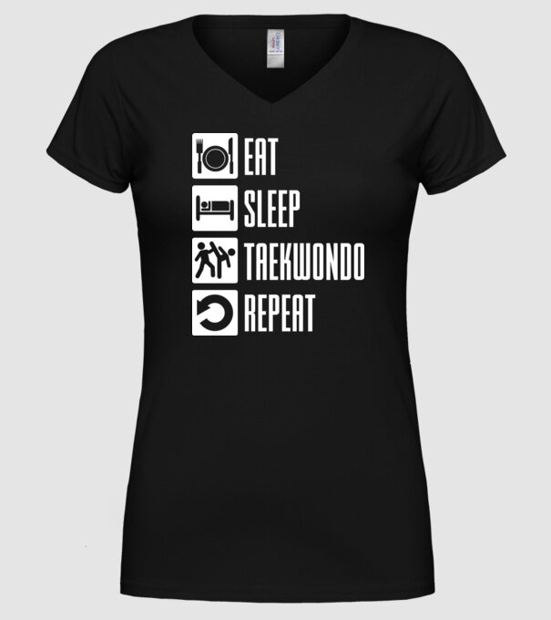 Eat sleep taekwondo model negru pe tricou