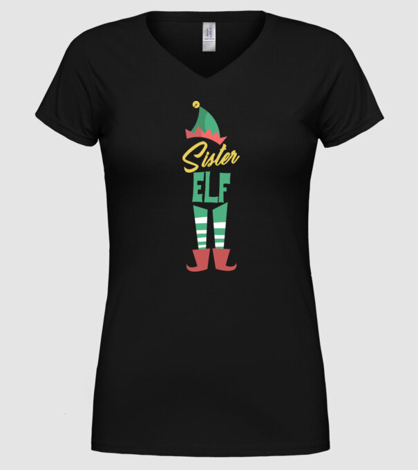 Elf family sister model negru pe tricou