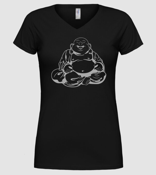 fat buddha model negru pe tricou