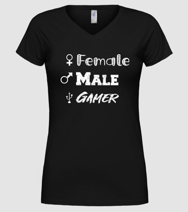 Female Male Gamer model negru pe tricou