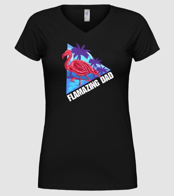 Flamingo dad model negru pe tricou