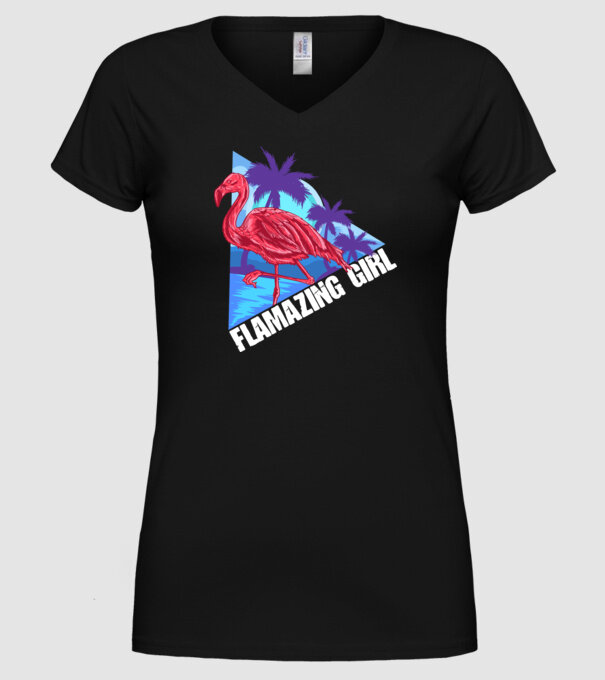 Flamingo girl model negru pe tricou