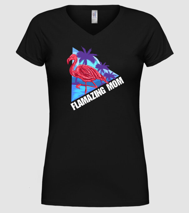 Flamingo mom model negru pe tricou