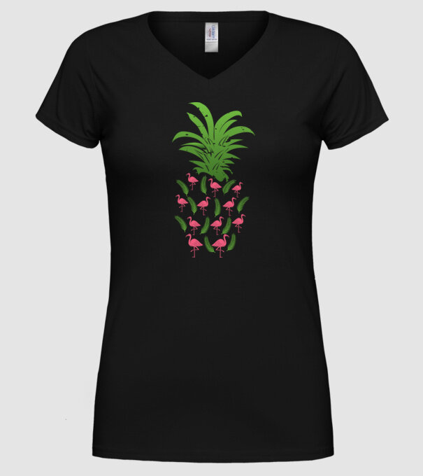 Flamingo ananas model negru pe tricou