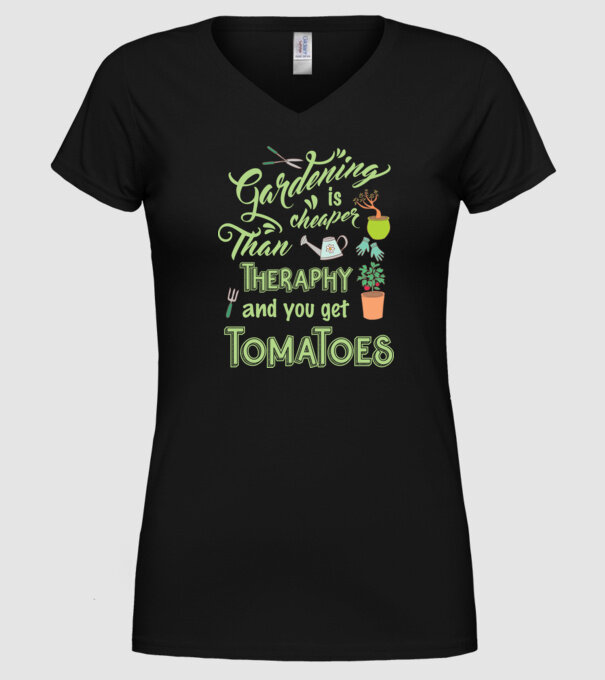 Gardening is cheaper than theraphy model negru pe tricou
