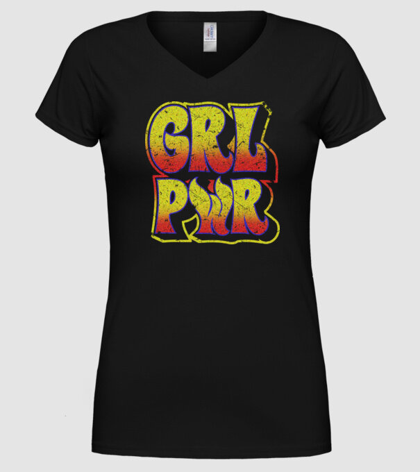 Girl Power retro model negru pe tricou