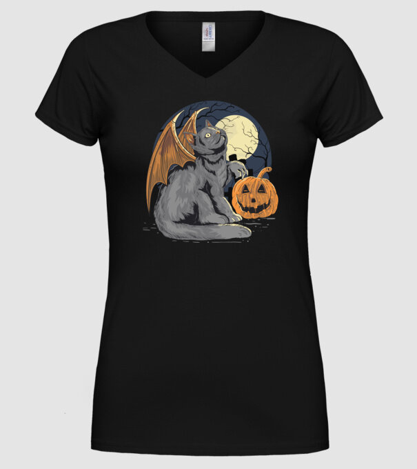 Halloween cica model negru pe tricou