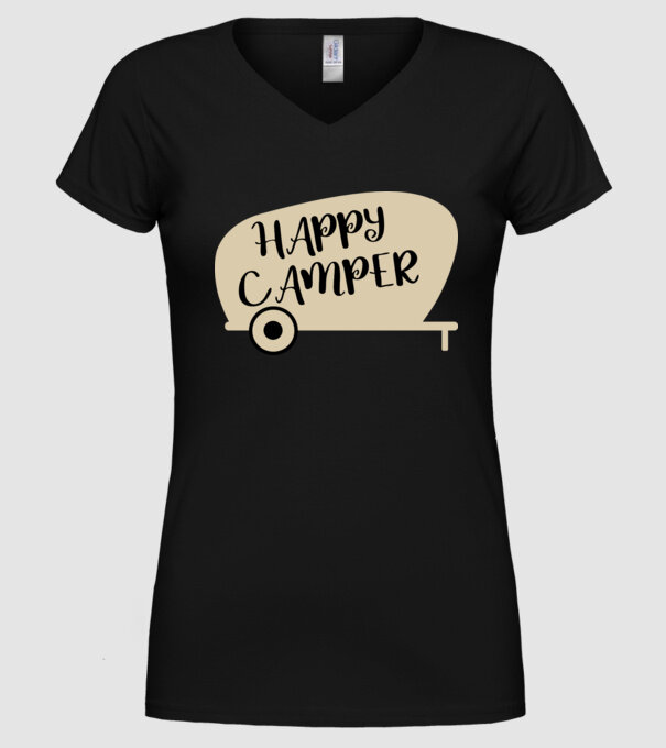 Happy camper text model negru pe tricou