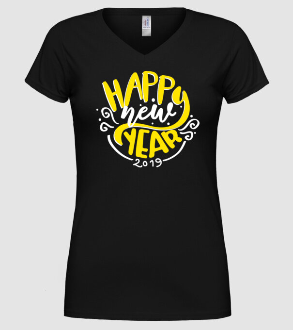 Happy new 2019 model negru pe tricou