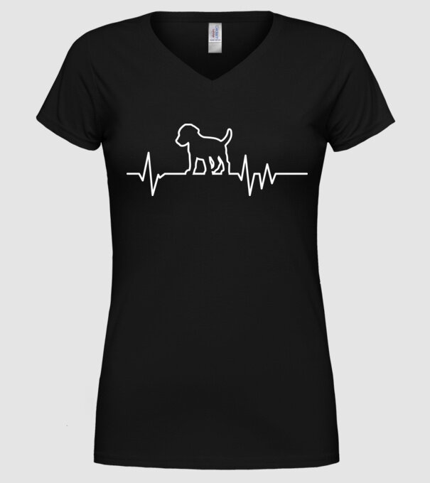 Heartbeat line Beagle model negru pe tricou