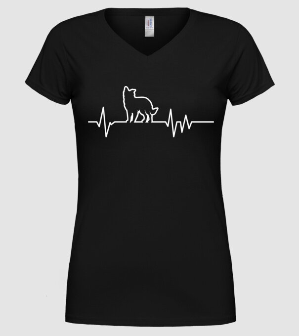 Heartbeat line Border Collie model negru pe tricou