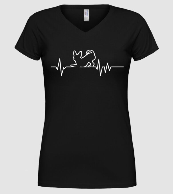 Heartbeat line Chihuahua model negru pe tricou