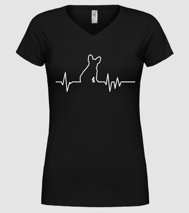 Heartbeat line Francia Bulldog model negru pe tricou