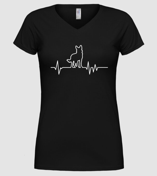 Heartbeat line Ciobănesc german model negru pe tricou