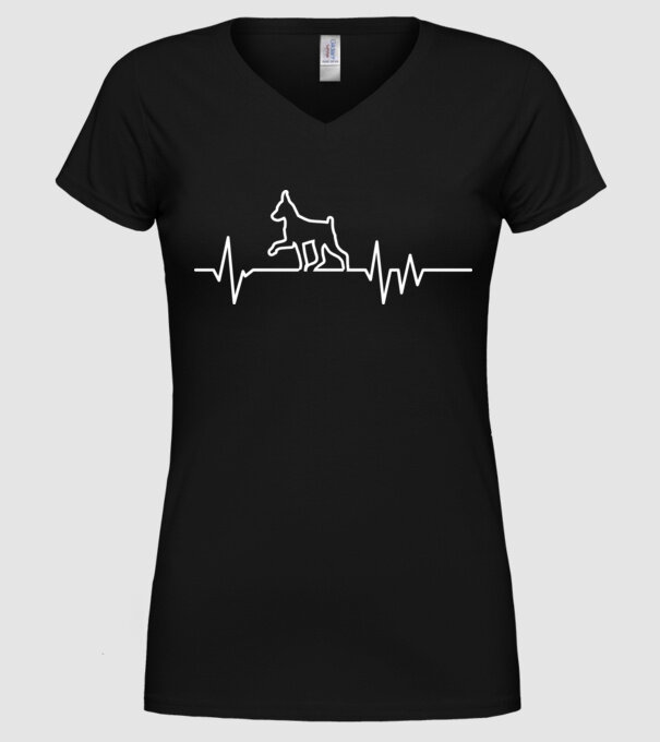 Heartbeat line Pinscher model negru pe tricou