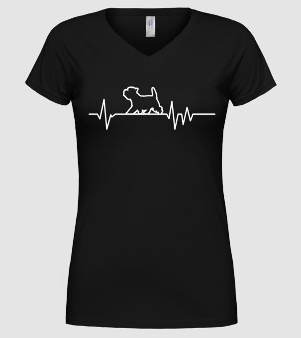 Heartbeat line Westie model negru pe tricou