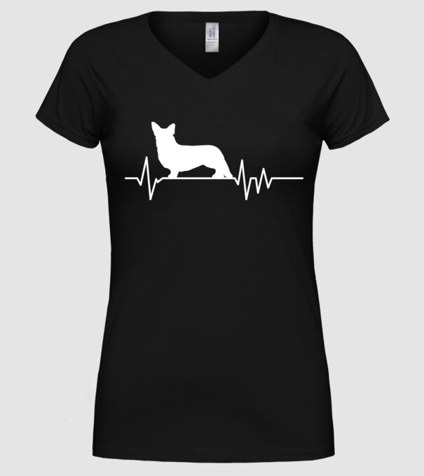 Heartbeat silueta Corgie model negru pe tricou