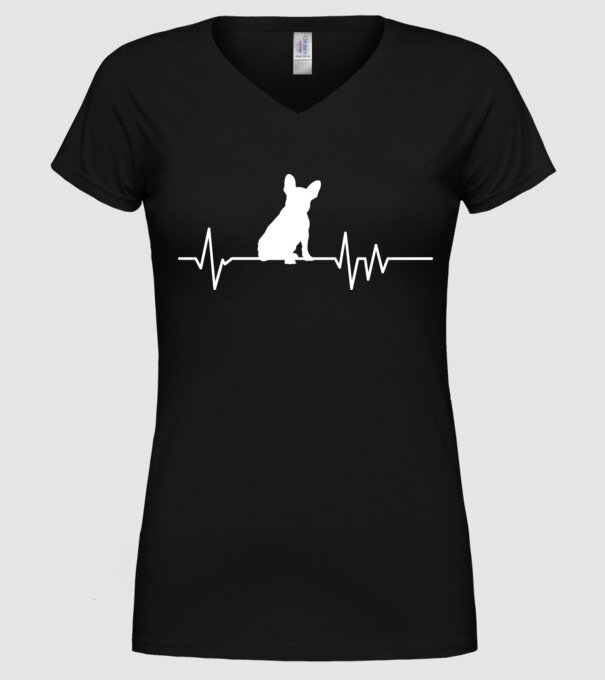 Heartbeat siluetă Bulldog francez model negru pe tricou