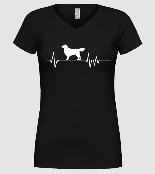 Heartbeat silueta Golden retriever model negru pe tricou