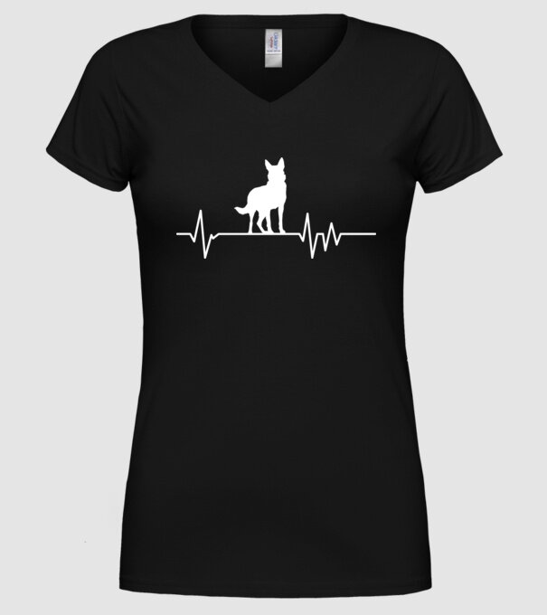 Heartbeat siluetă Ciobănesc german model negru pe tricou