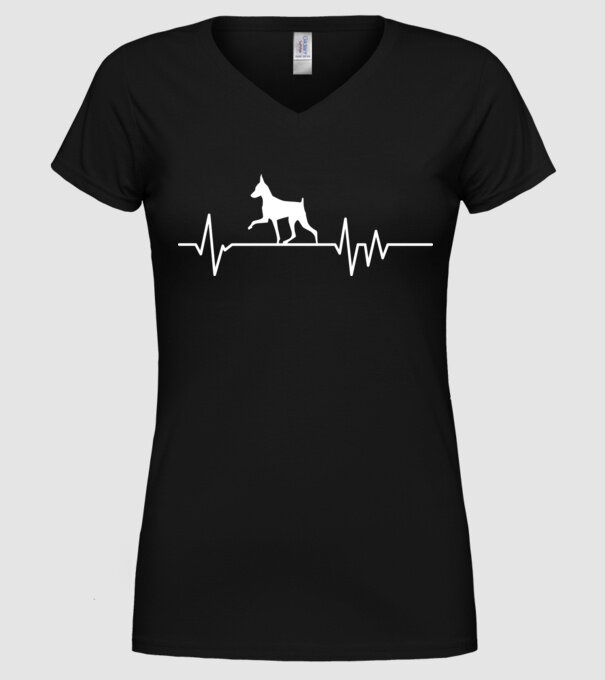 Heartbeat silueta Pinscher model negru pe tricou