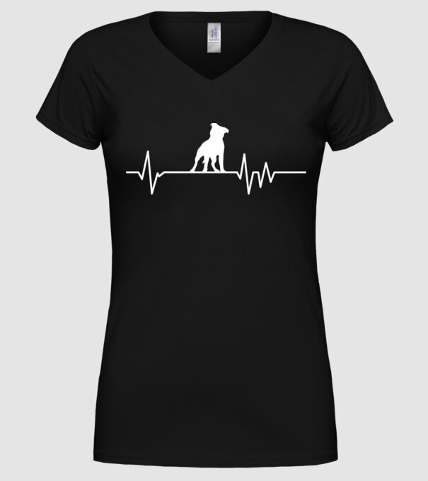 Heartbeat silueta Staffordshire terrier model negru pe tricou