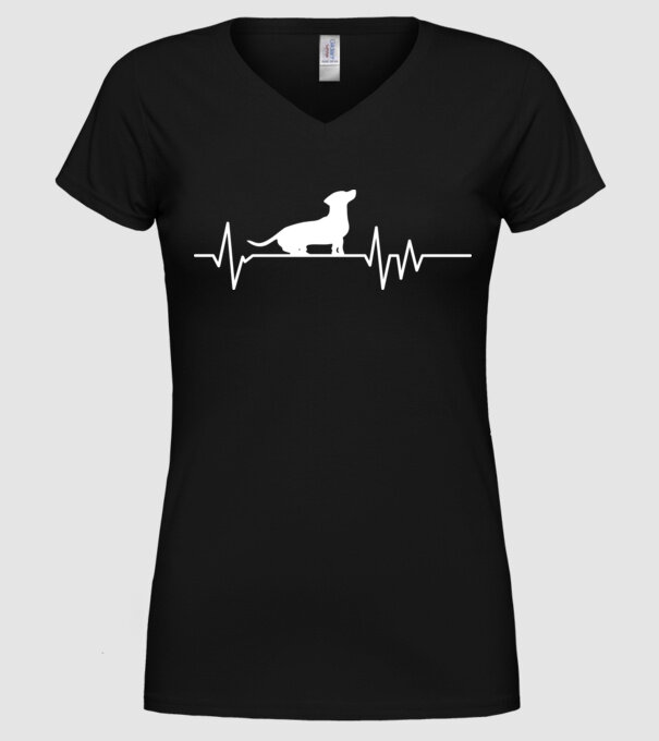 Heartbeat silueta Teckel model negru pe tricou
