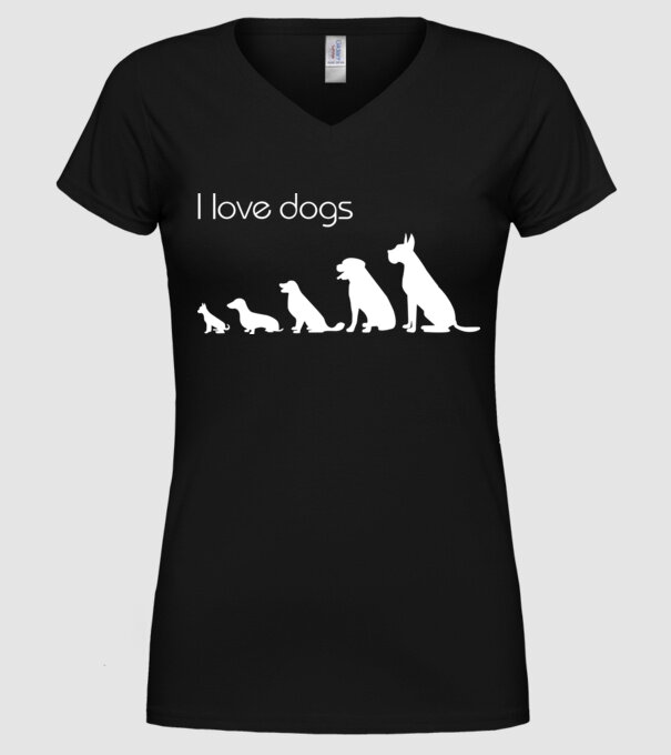 I love dogs model negru pe tricou