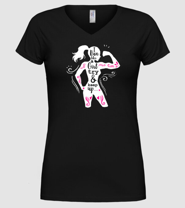 i run like a girl model negru pe tricou