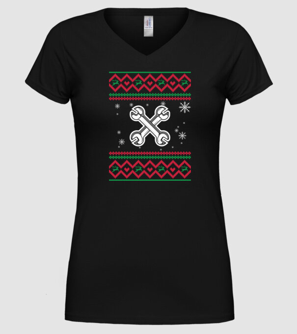 Model tricotat de Crăciun - mecanic auto model negru pe tricou