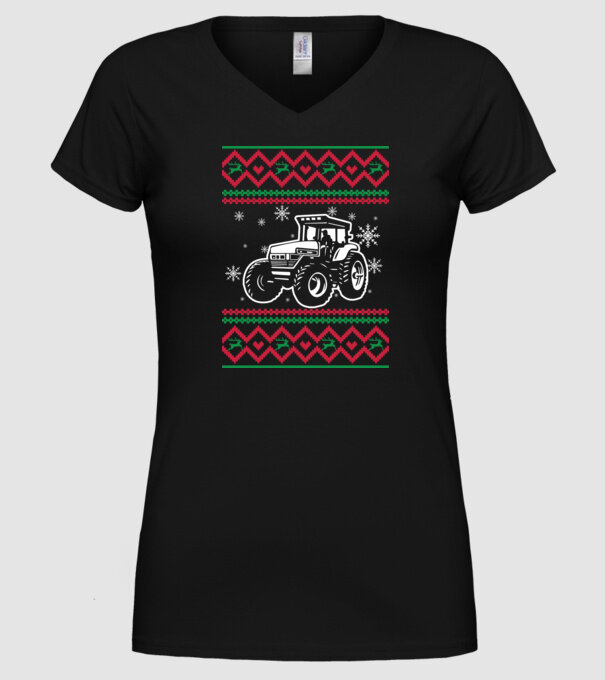 Model tricotat de Crăciun - tractorist model negru pe tricou