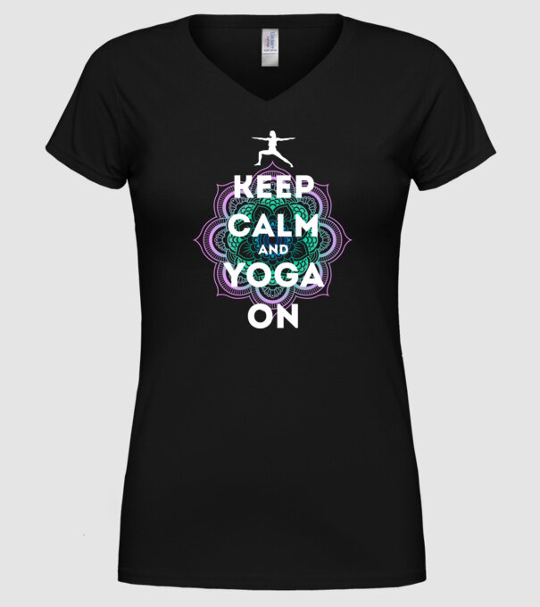 keepcalm yoga white model negru pe tricou