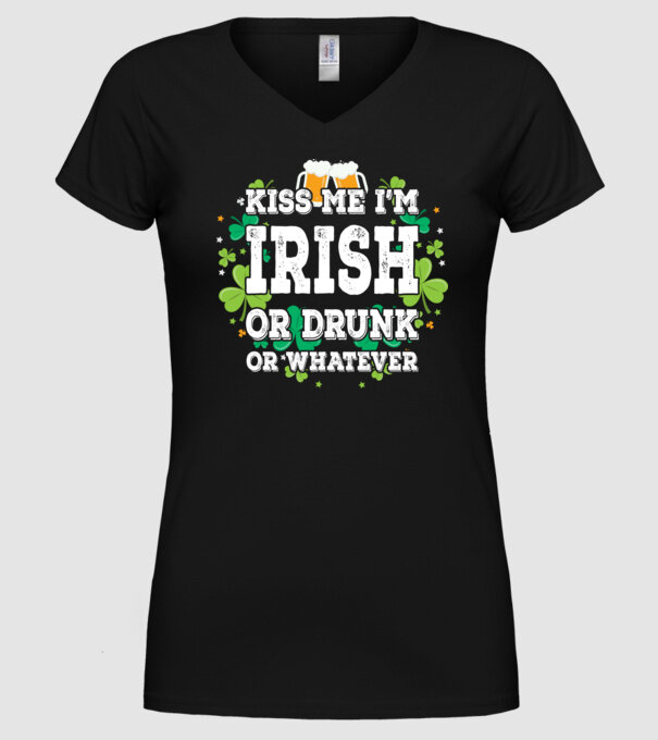 'Kiss me I''m Irish or Drunk' model negru pe tricou